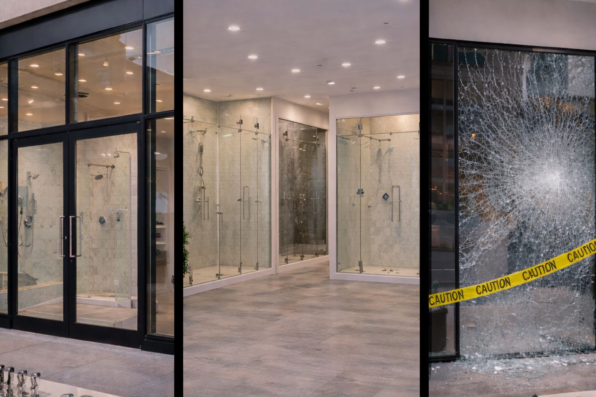 Commercial glass storefront, shower displays, and break-in repair