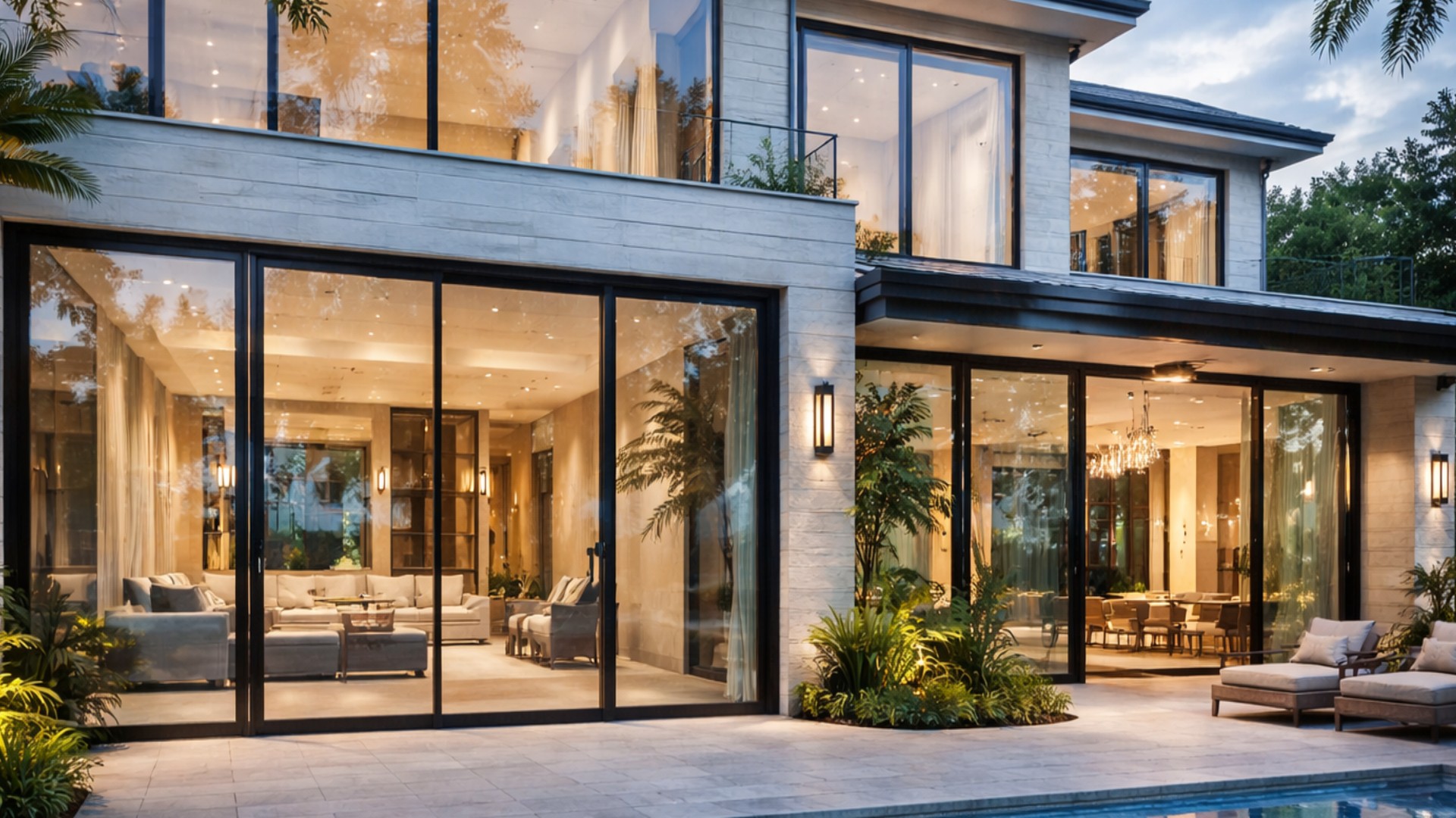 Glass doors and windows in modern residential home